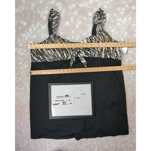 Catherines Plus Size 30W Black White Gold Adjustable Swim Dress New - Picture 9 of 9